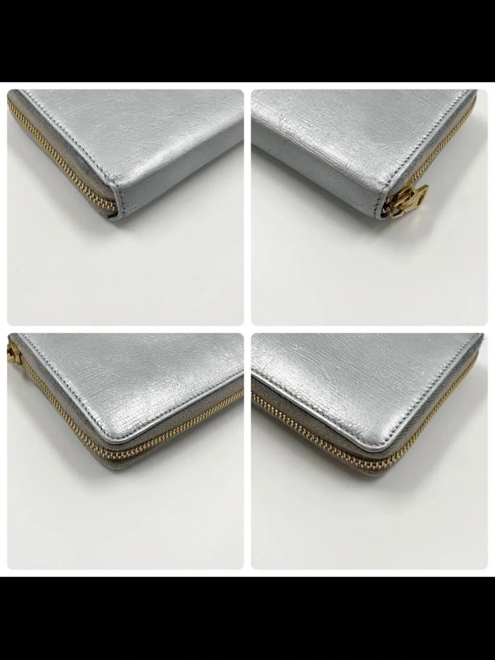 Saint Laurent Metallic Silver Leather Zip Wallet